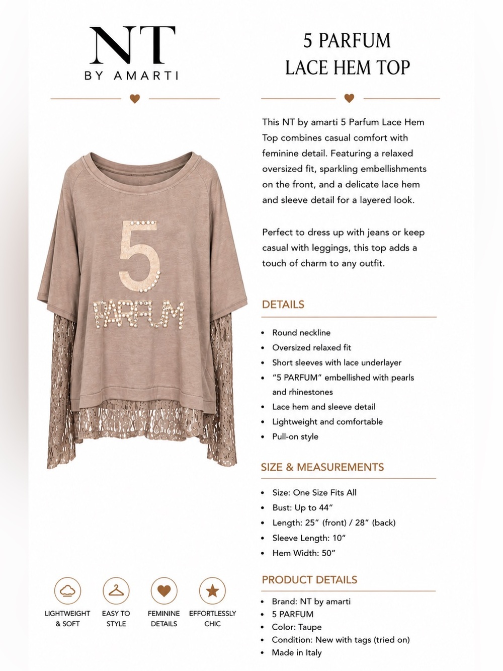 Taupe Lace-Hem Oversized Sweatshirt